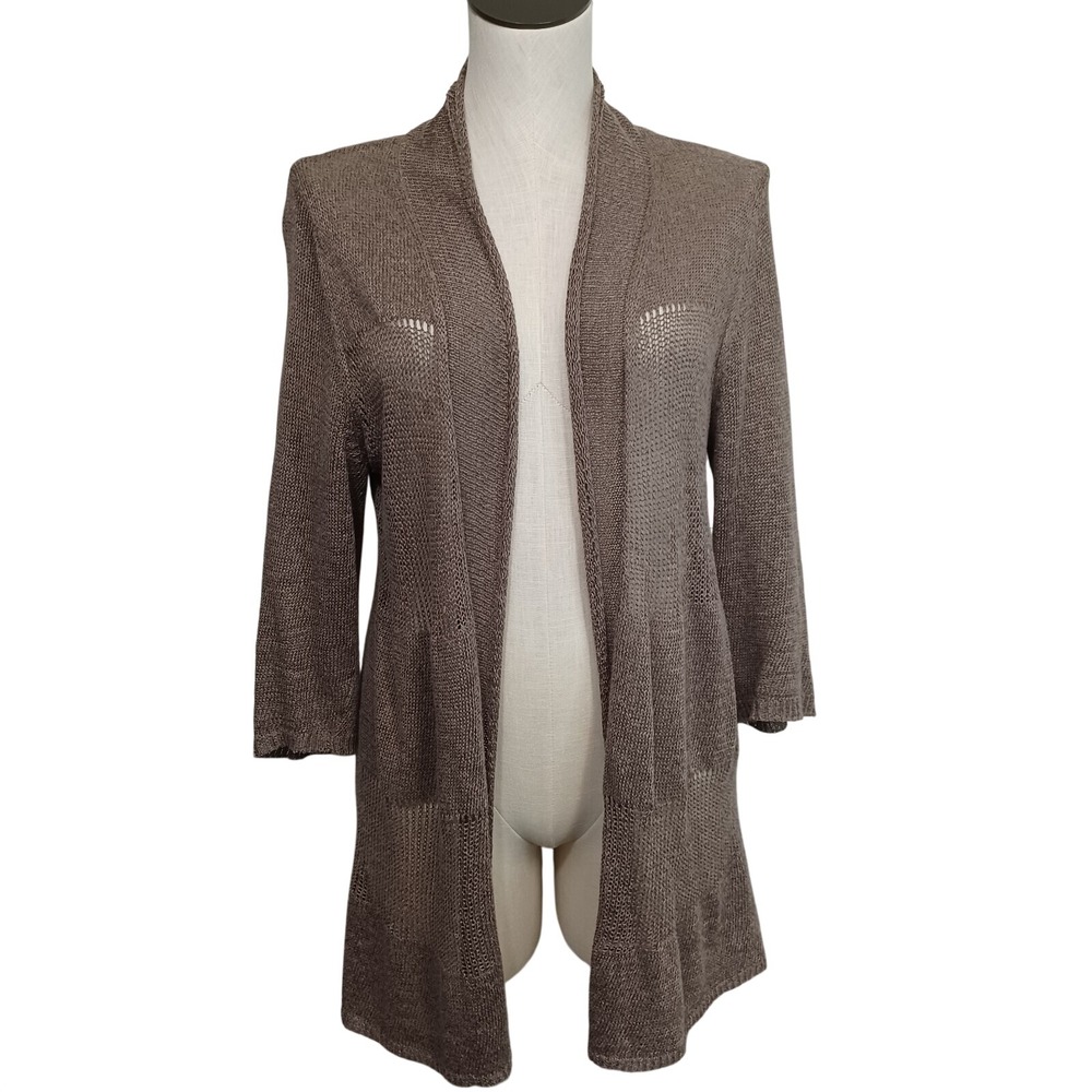 Chicos Cardigan Womens Lrg Chicos 2 Linen Rayon Blend Pointelle Knit Open Front